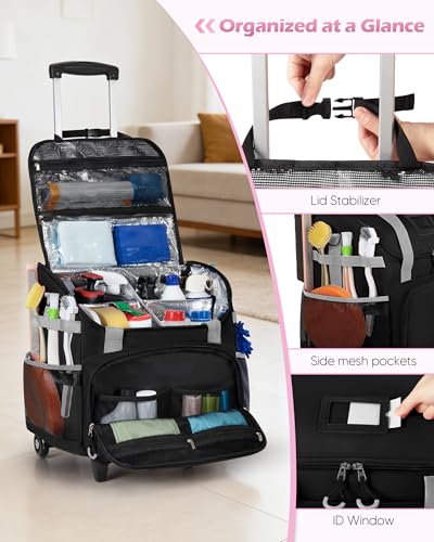 Marscamd Large Rolling Cleaning Caddy Bag with Detachable Trolley, Black - color: Black