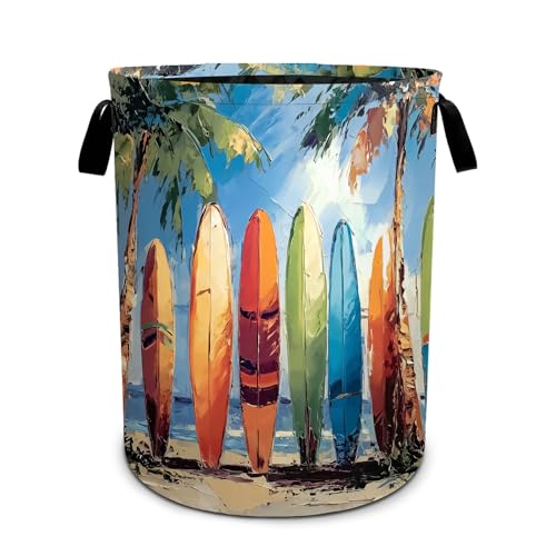 Surfboard Laundry Basket Waterproof Laundry Hamper Foldable Laundry Bag with Handles for Bedroom, Bathroom, Office, Clothes Storage - color: Surfboard
