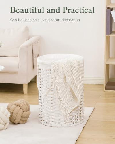 SETVSON Laundry Hamper Laundry Basket Round 19 Gal (72 L) PE Rattan, White - color: White, size: 19.0 Gal - 72L