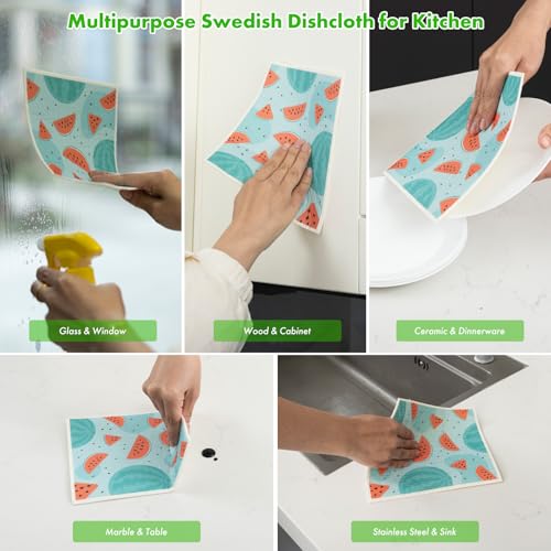 Swedish Dishcloths for Kitchen, 6 Pack Fruit Swedish Dish Towels with Clips, Reusable Paper Towels Washable Non-Scratch Super Absorbent Cellulose Sponge Cloths, Biodegradable No Odor - color: Fruit