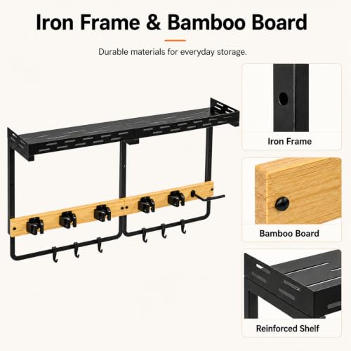 Large Broom Holder and Mop Organizer Wall Mount with Shelf - size: Large