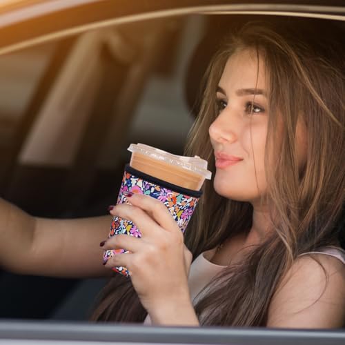 Reusable Insulated Neoprene Iced Coffee Cup Sleeve, Durable Drink Sleeve for Cold Beverages, Beverage Holder for Iced Coffee (Bloom Frenzy) - color: Bloom Frenzy