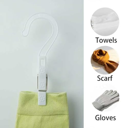 New Talent Laundry Hooks Clip Set of 12, Clothing Pin Hooks, Plastic Clothes Hangers, for Bathroom Travel Portable,White