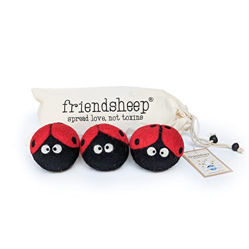 Friendsheep Wool Dryer Balls, Organic Reusable Fabric Softener Alternative for Laundry, Handmade, Fair Trade, Hypoallergenic, Eco-Friendly, Plastic-Free (3 Pack XL – Ladybug) - color: Ladybug Trio, size: 1 Count (Pack of 3)
