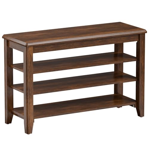 Taitiy Shoe Bench with 3 Tier Adjustable Shelves Rubberwood Entryway 31.5'' - color: Walnut - Wood, size: 31.5''