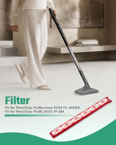 2 Pack Filter Replacement Parts Fit for PencilVac Fluffycones SV50 FC AM/EX, SV50 FF AM Vacuum Cleaner, Washable Replacement, with Cleaning Brush