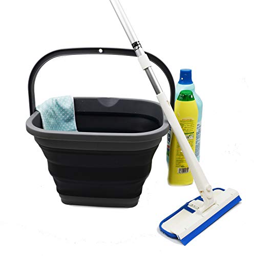 SAMMART 11L (2.9 Gallon) Collapsible Rectangular Handy Bucket (1, Grey/Black) - color: Grey/Black