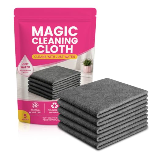 5PCS Magic Cleaning Cloth, Thick Microfiber, Streak‑Free for Windows & Glass, Lint Free Reusable Glass Cleaning Rags, Streak Free Magic Cloth for Car Windshields, Mirrors, Stainless Steel (20x30cm)