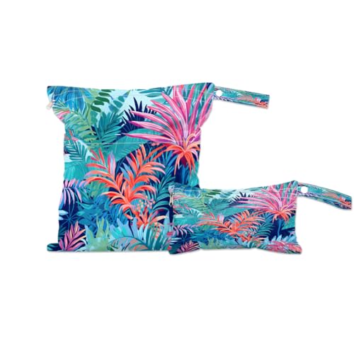 Pardick Wet Bag 2Pcs Wet Dry Bag Waterproof Travel Laundry Bags Poppy Leaf Tropical Swimsuit Bags Storage Cloth Diaper Bathing Suit 0rganizer for Beach, Yoga, Gym, Pool - color: Poppy Leaf
