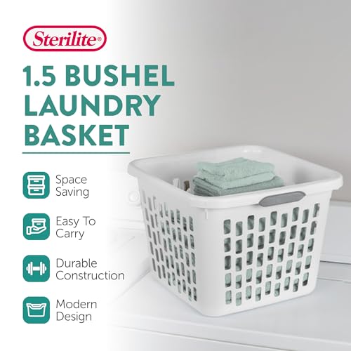 Sterilite Square Laundry Basket, Plastic Clothes Hamper, 24 Pack - color: 1.5 Bushel - White, size: 24 Pack