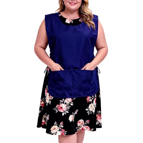 Large Smock Cobbler Apron for Men & Women, Adjustable Side Ties & 2 Pockets - color: Dark Blue