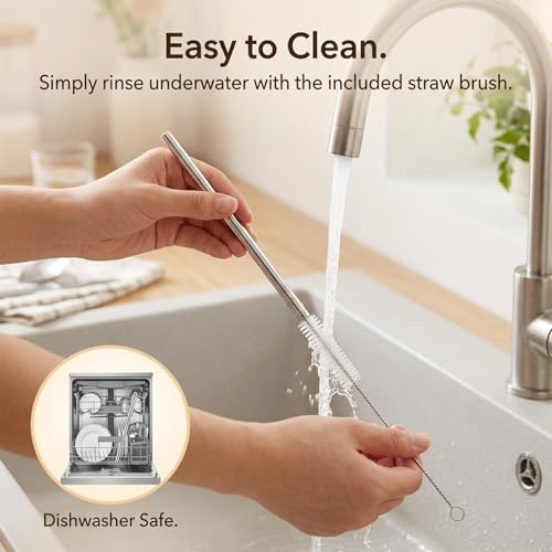 10 Pcs Short Metal Straws, 5 Straight 5 Bent with 2 Cleaning Brush, 6 Inch Reusable Stainless Steel Straws for Cocktail Coffee Mugs Small Glasses Cups