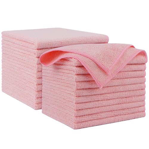 AIDEA Microfiber Cleaning Cloth Pink 20PK, Microfiber Towels 12×12" - color: Pink, size: 20PK