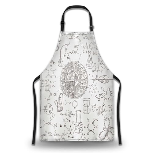 Kitchen Aprons for Women Antique Black Chemical Distillation Doodle Design Chef Apron Men for Cooking Restaurant BBQ Painting Crafting Gardening 27” (W) x 31” (H), Waterproof Apron - color: Black Chemical Symbol