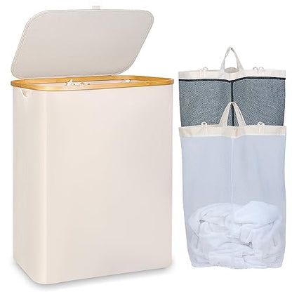 IEGrow Laundry Hamper with Lid,150L Laundry Basket with 2 Mesh Bags,Beige - color: Beige, size: 150L