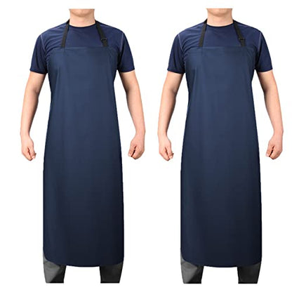 2 Pack Waterproof Rubber Vinyl Adjustable Dishwasher Aprons for Men Women - color: Blue-no Pocket-2 Pack