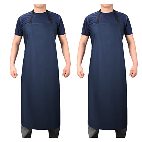 2 Pack Waterproof Rubber Vinyl Adjustable Dishwasher Aprons for Men Women - color: Blue-no Pocket-2 Pack