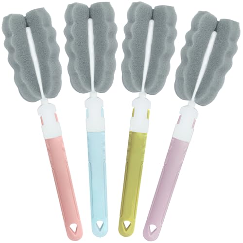 Sponge Bottle Brush Cup Cleaning Brush Long Handle Baby Bottle Cleaning Brushes Detachable Bottle Scrubber for Water Bottles, Glasswares, Mugs (Brush 4PCS) - color: Brush 4pcs