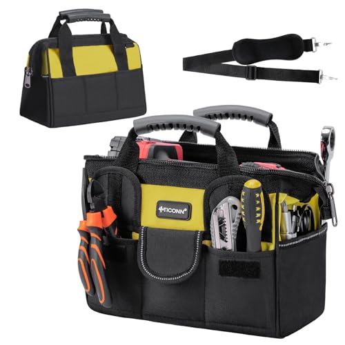 TICONN Heavy Duty Tool Bag Organizer, Portable Tool Box with Shoulder Strap - color: Yellow, size: 12" Standard Base