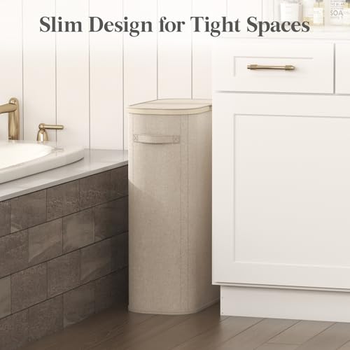 Lifewit Slim Laundry Basket with Lid and Removable Bag, 65L, Beige - color: Beige, size: 65L