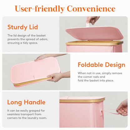 Lifewit 75L Slim Laundry Hamper with Lid and Removable Bag, Pink - color: Pink, size: 75L