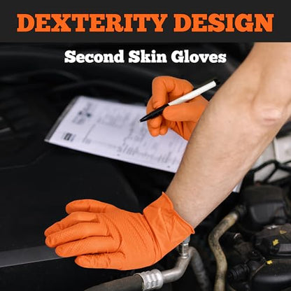 TitanFlex Heavy Duty Orange Nitrile Gloves, 6 Mil, Raised Diamond Texture, Mechanic Disposable Gloves, Latex Free Powder Free - color: 05 6mil (1000ct), size: Large