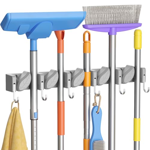 Lifewit Mop and Broom Holder Organizer Wall Mount Non-Slip, 1 Pack, Gray - color: Grey
