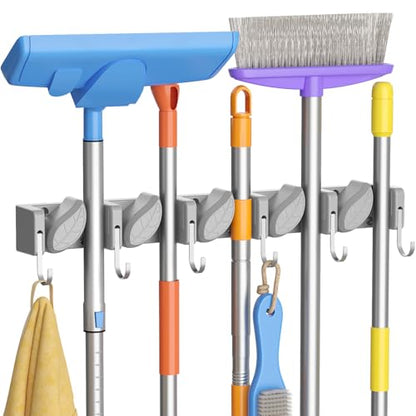 Lifewit Mop and Broom Holder Organizer Wall Mount Non-Slip, 1 Pack, Gray - color: Grey