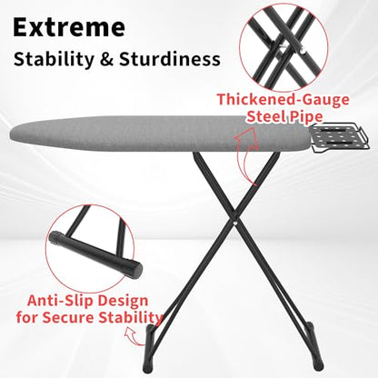 Ironing Board, 43"×13" with Iron Rest, 4 Layer 7 Adjustable Height & Sturdy - color: Black Gray, size: 43"L x 13"W