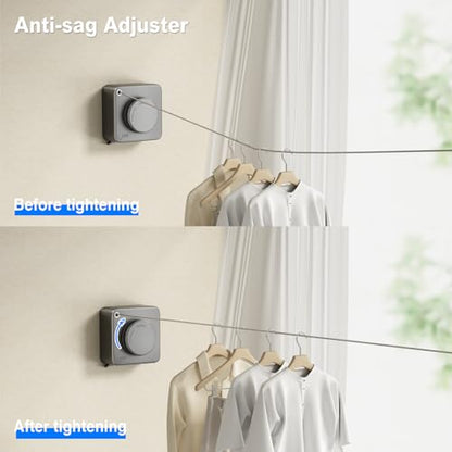MUSTORN Retractable Clothesline Indoor, Non-Sagging Outdoor Clothes Line Retracting Heavy Duty Clothes Drying Laundry Line Wall Mounted Stainless Steel Line-13.8 Feets(Square-Gray) - color: Gray