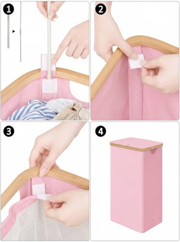 IEGrow Laundry Hamper with Lid,110L Laundry Basket with Mesh Bags,Pink - color: Pink, size: 110L