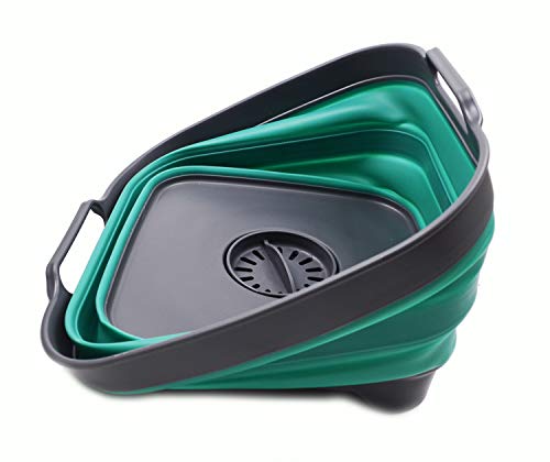 SAMMART 10L (2.64 Gallon) Collapsible Dishpan with Draining Plug - Foldable Washing Basin - Portable Dish Washing Tub - Space Saving Kitchen Storage Tray (1, Grey/Turquoise Blue) - color: Grey/Turquoise Blue