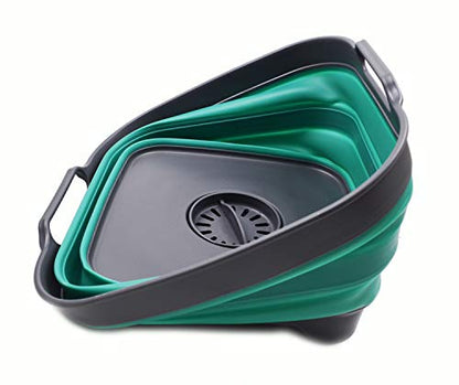 SAMMART 10L (2.64 Gallon) Collapsible Dishpan with Draining Plug - Foldable Washing Basin - Portable Dish Washing Tub - Space Saving Kitchen Storage Tray (1, Grey/Turquoise Blue) - color: Grey/Turquoise Blue