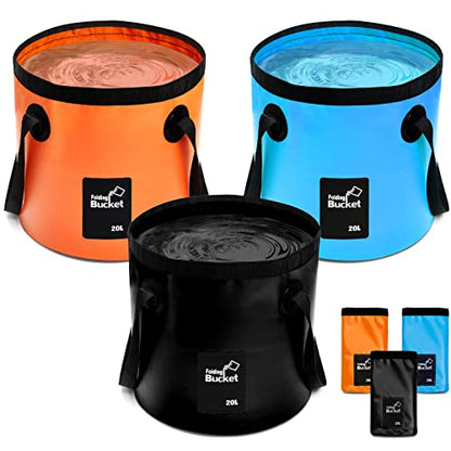 Tessco for You 3 Pcs 5 Gallon Collapsible Bucket with Handle - color: Blue, Orange, Black