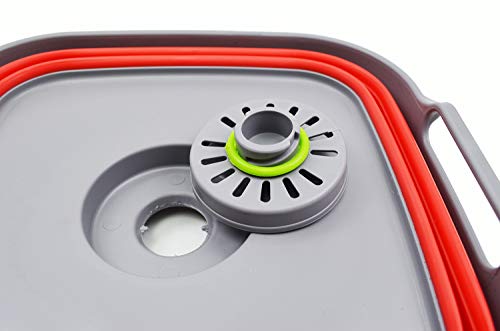 SAMMART 10L (2.64 Gallon) Collapsible Dishpan with Draining Plug - Foldable Washing Basin - Portable Dish Washing Tub - Space Saving Kitchen Storage Tray (1, Grey/Red) - color: Grey/Red