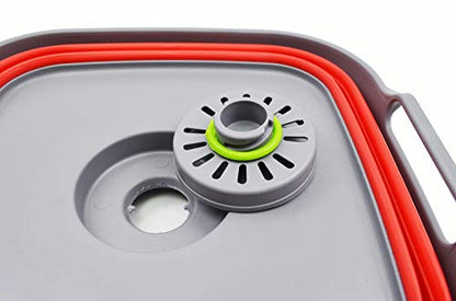 SAMMART 10L (2.64 Gallon) Collapsible Dishpan with Draining Plug - Foldable Washing Basin - Portable Dish Washing Tub - Space Saving Kitchen Storage Tray (1, Grey/Red) - color: Grey/Red