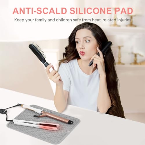 Suafrnut Oversize Silicone Heat Resistant Mat for Hair Tools(14.2" x 11") - color: Grey