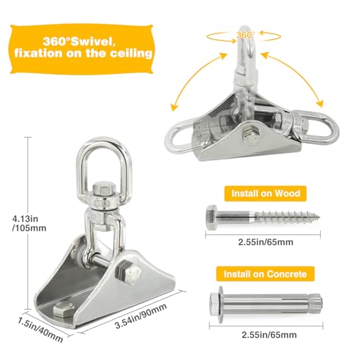 Heavy Duty Swing Hangers for Wooden Sets 2000 LB Capacity 360 Swivel Stainless Steel Swing Hardware for Porch/Playground/Yoga/Heavy Bag - color: 1 Pack, size: Ring