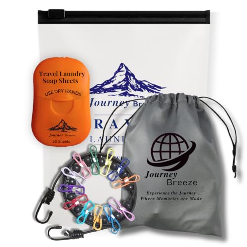 Travel Laundry Detergent Sheets and Elastic Travel Clothesline – Laundry Detergent Sheets 50-Count + Strong Portable Clothesline for Hotels, Cruises & Camping, Trips & Small Spaces - style: Pocket Sheets+Heavy Clothesline