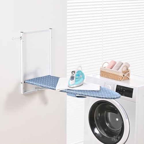KINGBOARD Wall Mounted Ironing Board with Iron Storage, Foldable Iron Board - color: Blue