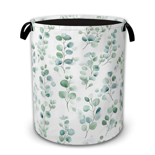 Laundry Hamper Foldable with Handles,Watercolor Eucalyptus Oxford Cloth Laundry Basket,Leaves Art Storage Organizer for Bathroom Bedroom Dorm 16"x20.8" - color: Watercolor Eucalyptus,Leaves Art