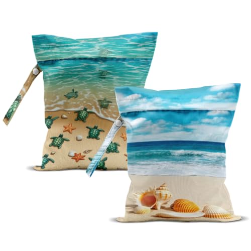 2Pcs Sea Turtle Wet Bag Wet Dry Bag Reusable with Zipper, 12x10 Inch - color: Multicolor 1461
