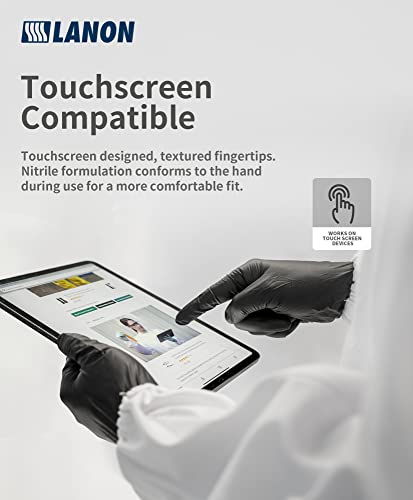 LANON 6-mil Black Nitrile Disposable Gloves, Food-Safe, Powder-Free, Heavy-Duty, Textured Fingertips, Latex-Free, XL - size: X-Large (Pack of 100)