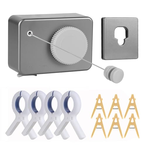Retractable Clothesline Indoor/Outdoor, Anti-Sag for Drying Clothes Line Retracting Indoor/Outdoor, We Equipped This 13.8 Fts Laundry line Retractable with 4 Large Clips (Rectangle Gray) - color: Rectangle Gray