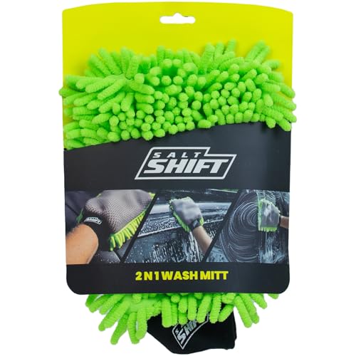 2-in-1 Wash Mitt - Microfiber Car Washing with Dual-Sided Design Mesh Bug Remover, Chenille Scratch-Free Microfiber Noodles, Boat, Glass, House or Car Wash Glove, High Water Retention
