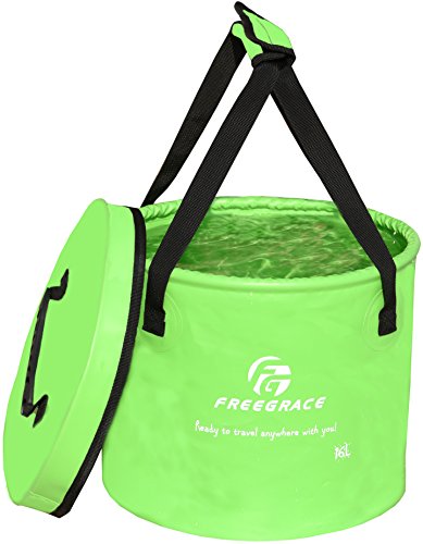 Freegrace Collapsible Water Bucket with Lid 10L Portable Camping Wash Basin - color: Green, size: 10L