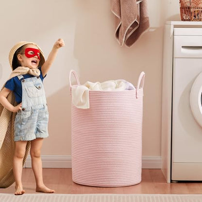 Large Pink Hamper Laundry Basket for Baby Kids 15Dx20H inches - color: Pink, size: Large (60L)