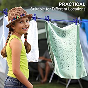 1 Pack Portable Clothesline with 12 Clothespins, Travel Clothesline Stretchy Retractable Elastic Laundry Clothes Line for Backyard, Vacation Hotel, Balcony Clothes Drying Line (Blue) - style: Blue