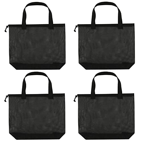 4PCS Large Mesh Beach Tote Bags With Drawstring For Swim,Travel,Poolside - color: Black4