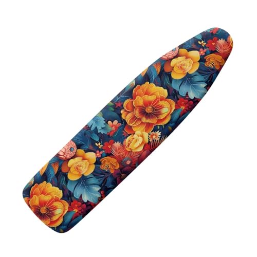 Flower Print Ironing Board Cover Protector Scorch Heat Resistance Household Iron Board Covers Fits Standard 54" x 15" Inch Boards Easy to Install - color: Blue and Orange - Flower